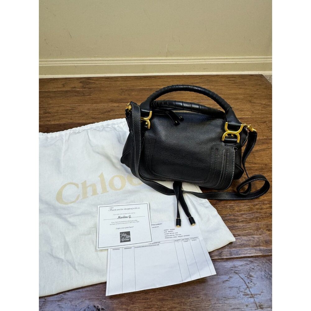CHLOE Marcie Medium Satchel Black Shoulder Strap Authentic